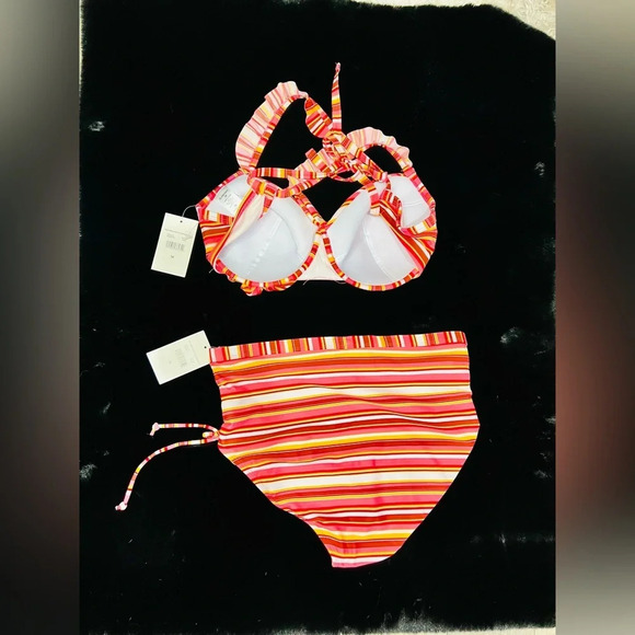 Island Rays NWT Ladies 1X Two Piece Bikini Set Striped Swimsuit Padded Top - Picture 11 of 16